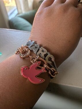 Marc By Marc Jacobs Pink Dove Charm Bracelet with Mixed Metal Chains